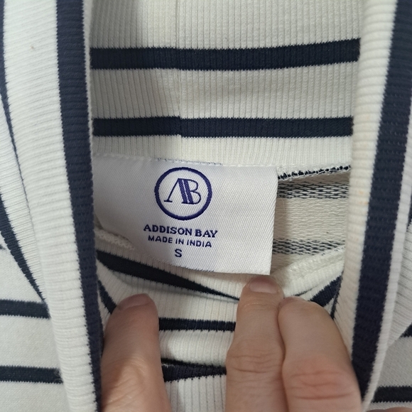 Addison Bay Luxe Terry Lyndon Pullover Sweatshirt Navy Stripe Small - Picture 7 of 10